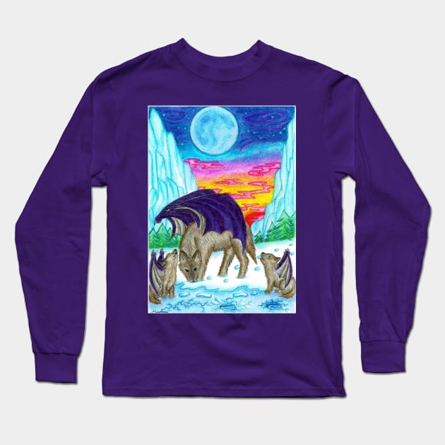 Wolf and cubs with wings Long Sleeve T-Shirt by MelanieJeyakkumar